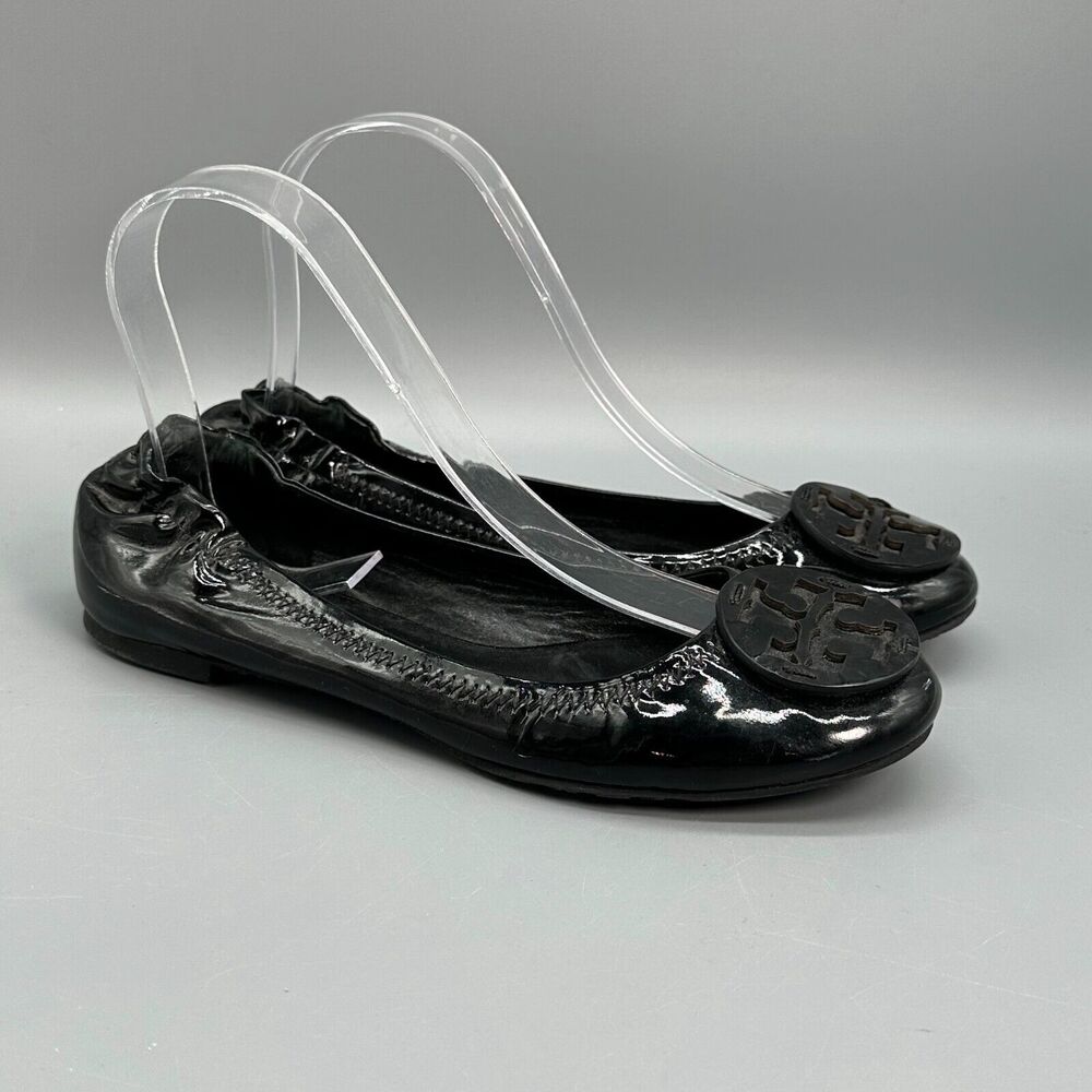 Tory Burch Reva Women's 6.5 Black Patent Leather Ballet Flats Slip-On Closed Toe